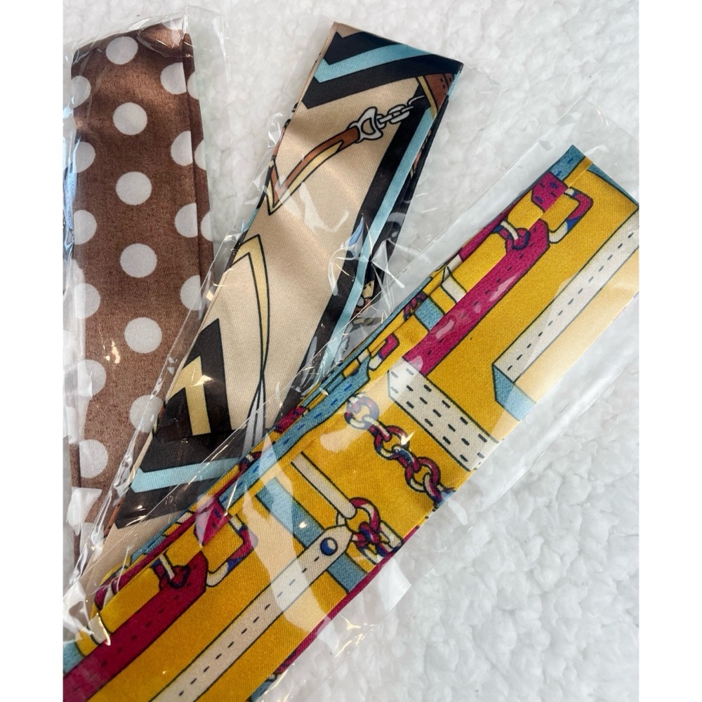 (NWOT) 3-Piece Multicolored Patterned Twilly Scarf Bundle - Picture 2 of 13